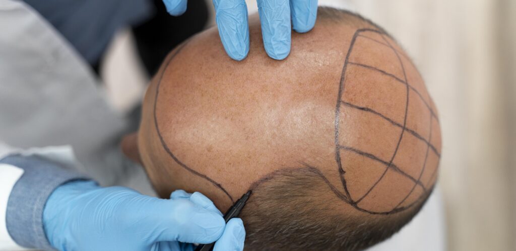 Male going through hair transplant process